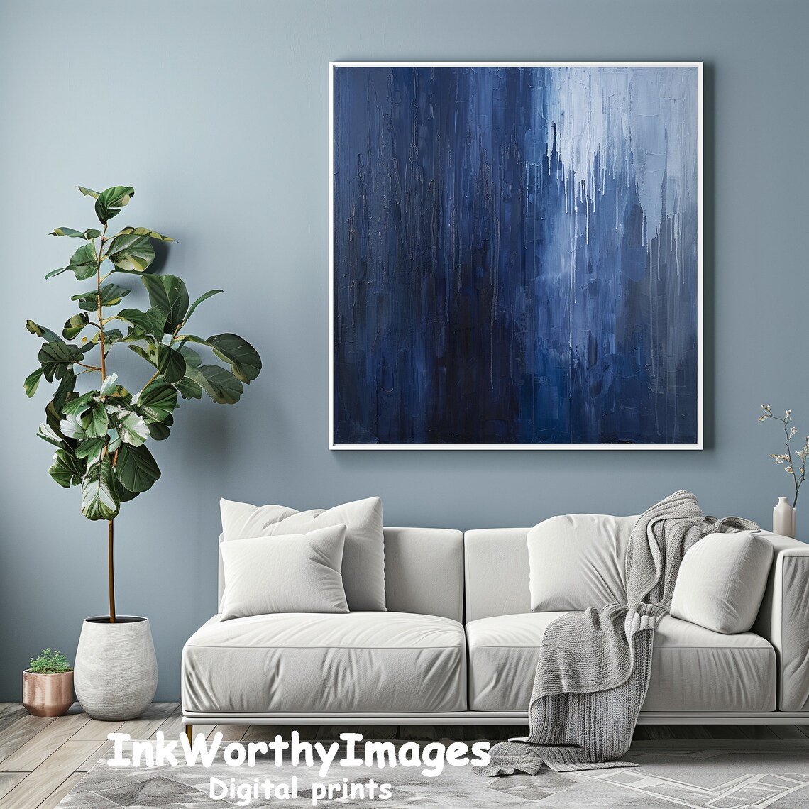 Deep Ocean Blue Abstract, Modern Minimalist Art Print - Image 2