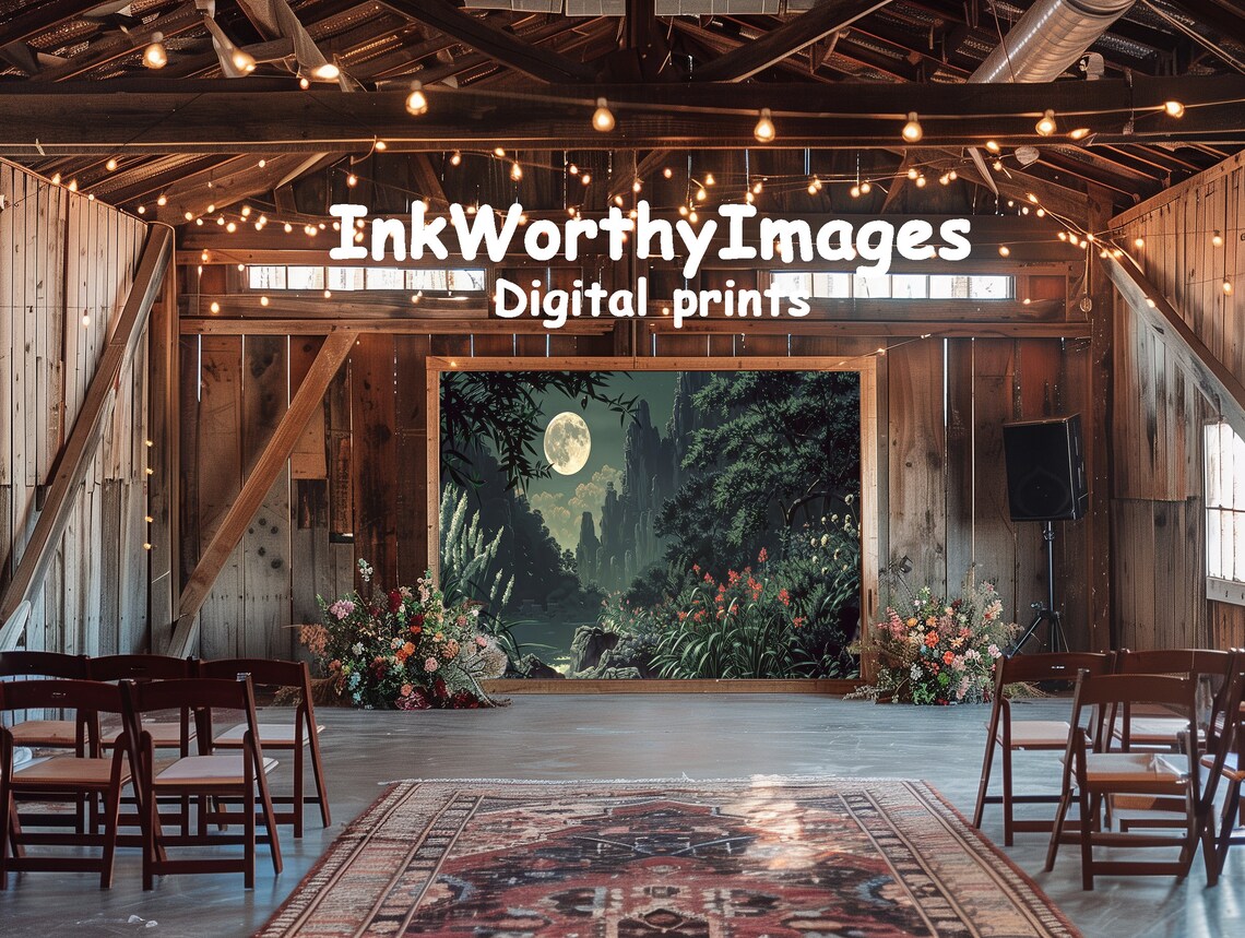 Moonlit Mountain Garden Painting, Mystical Night Landscape - Image 6