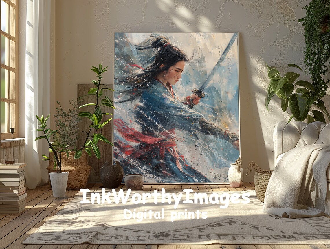 Samurai Warrior Woman Painting, Japanese Warrior - Image 5