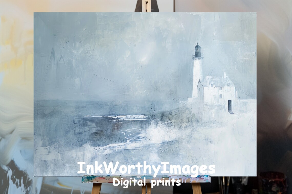 Minimalist Coastal Lighthouse, Serene Seascape
