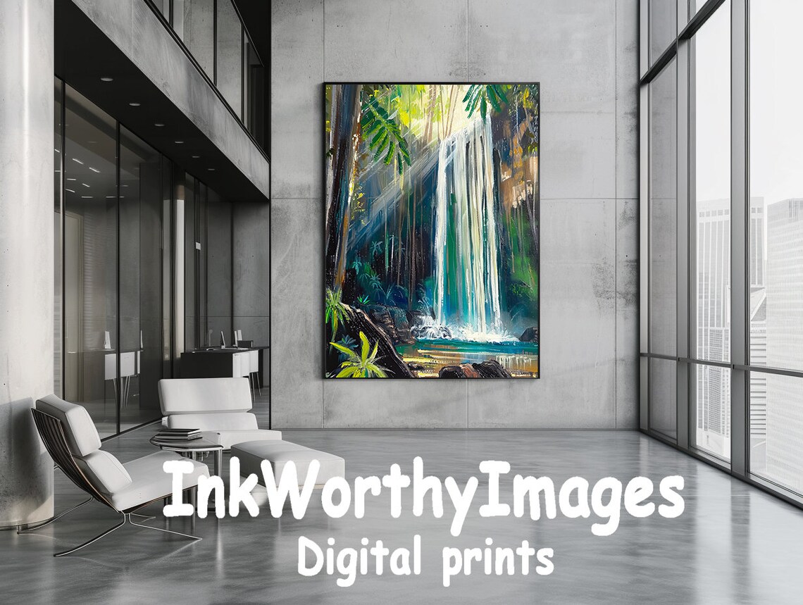 Tropical Waterfall in Sunlight, Lush Jungle Scene - Image 6