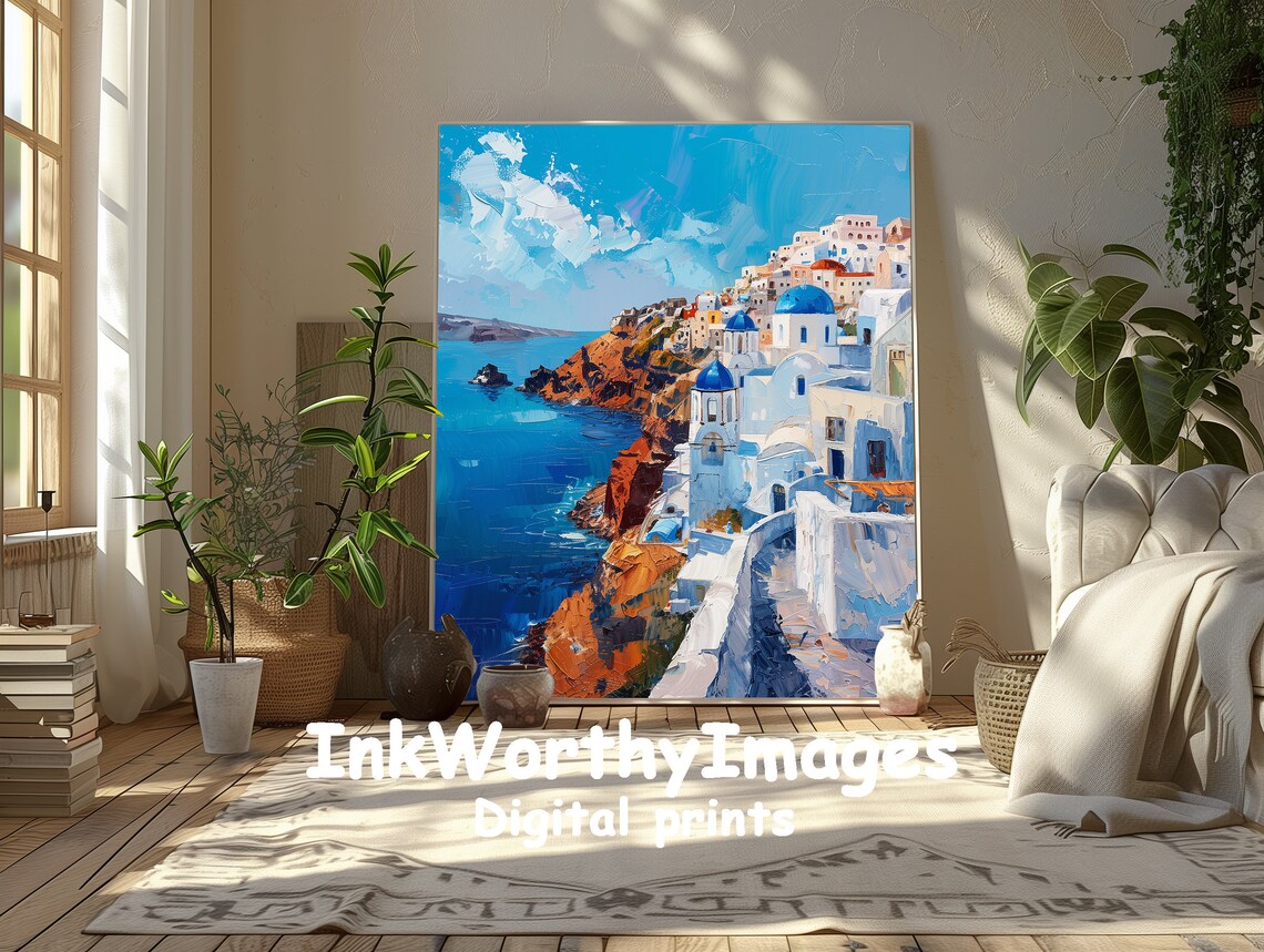 Santorini Coastline Travel Poster, Greek Island Scene - Image 5