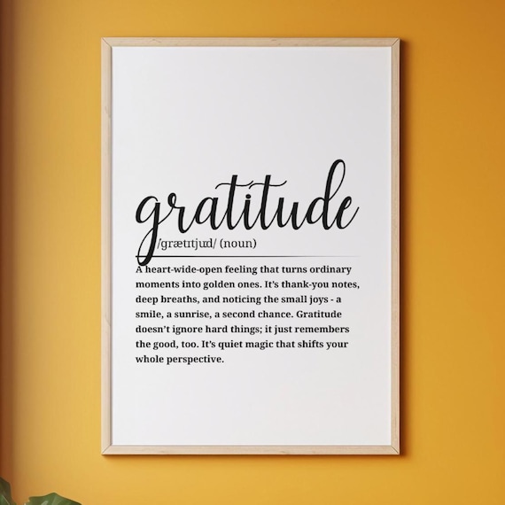 Gratitude Dictionary Definition Inspirational Thankful Heart Wall Art