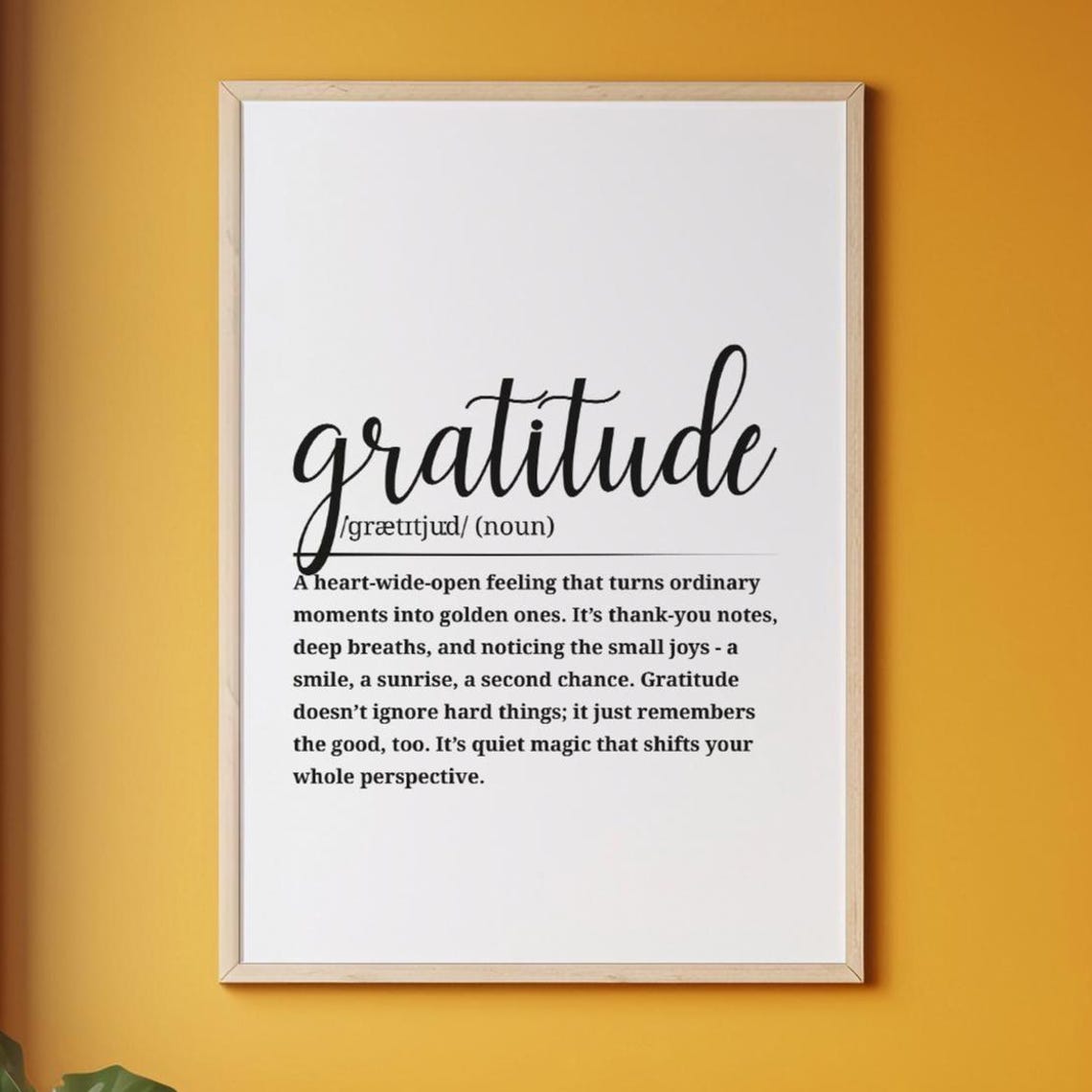 Gratitude Dictionary Definition Inspirational Thankful Heart Wall Art