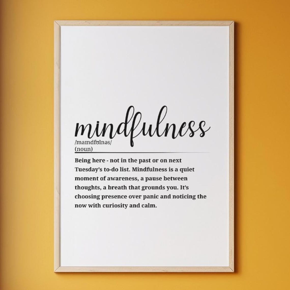 Mindfulness Definition Script Typography Calm Word Art Quote Poster