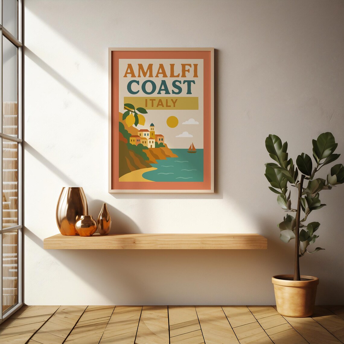 Amalfi Coast Italy Retro Travel Poster Lemon Village Sailboat Sea Art - Image 5