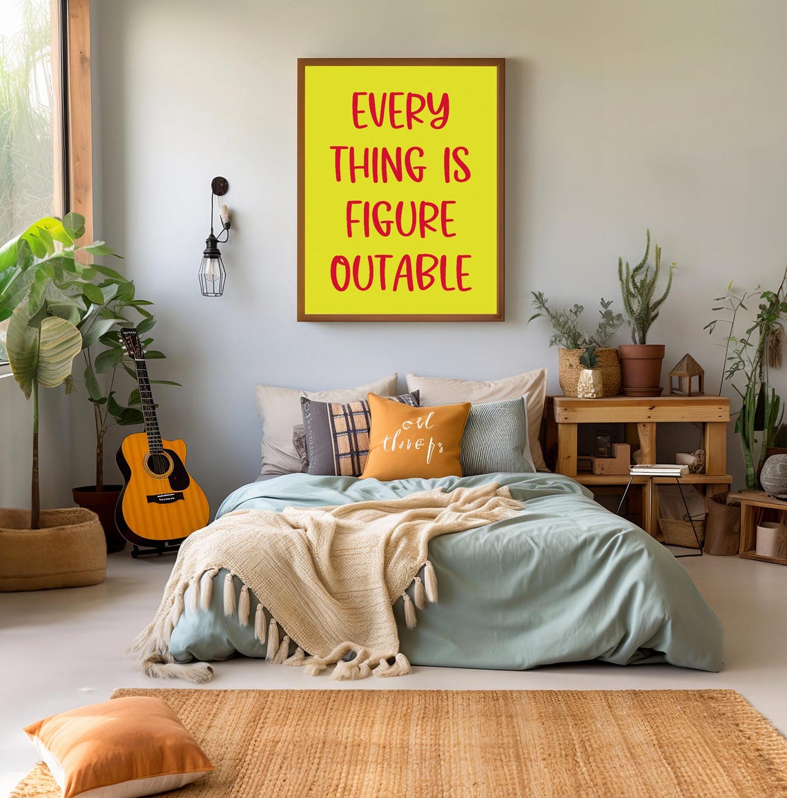 Everything Is Figureoutable Red On Yellow Cheerful Quote Poster - Image 3