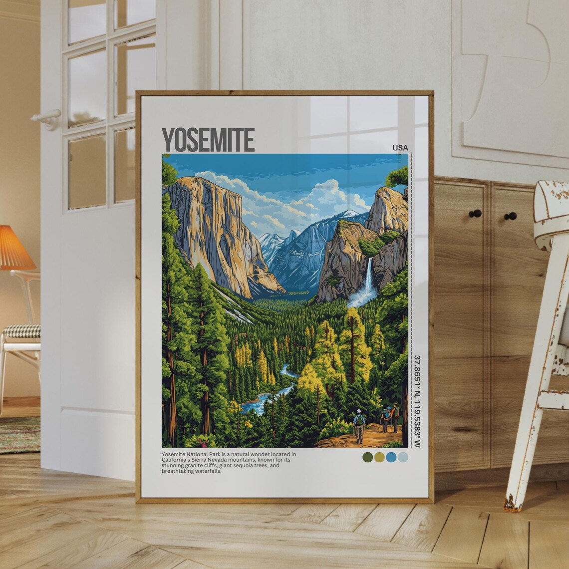 Yosemite National Park El Capitan Waterfall Hikers Travel Poster