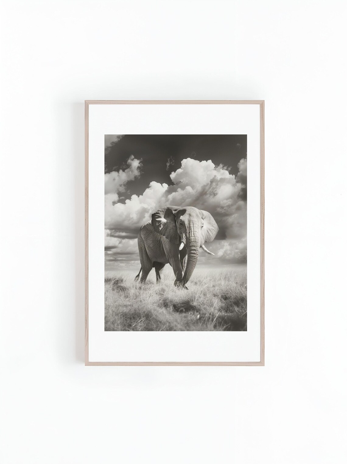 African Elephant Walking Under Dramatic Cloudy Sky Photo Poster