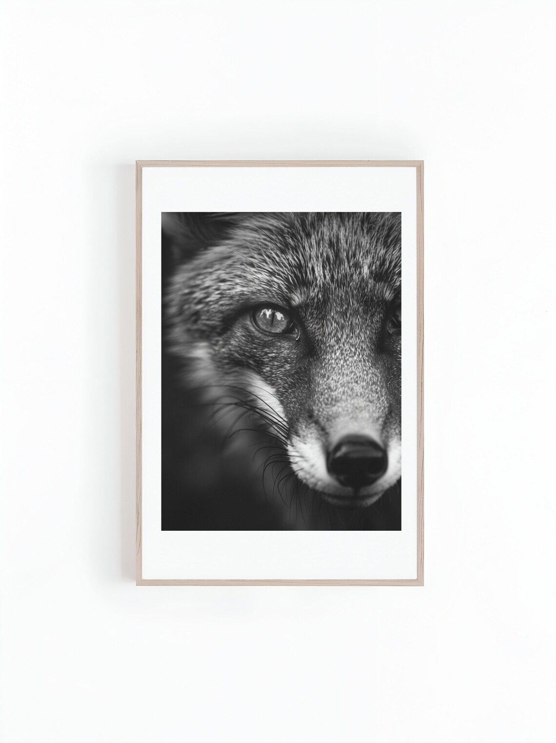 Fox Face Extreme Close Up Black And White Wildlife Photo Poster - Image 3