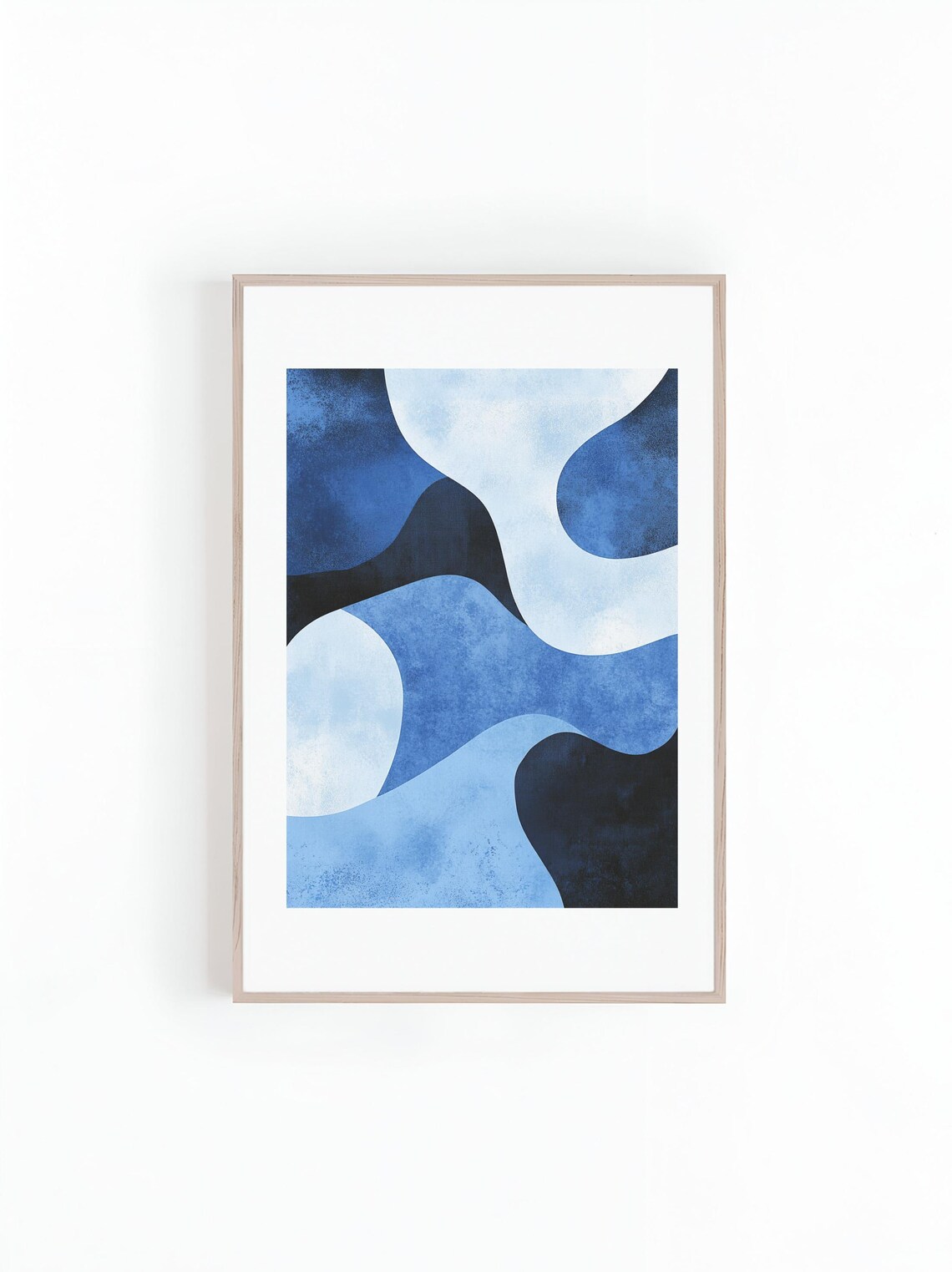 Abstract Blue Acrylic Oil Painting, Mid-Century Art