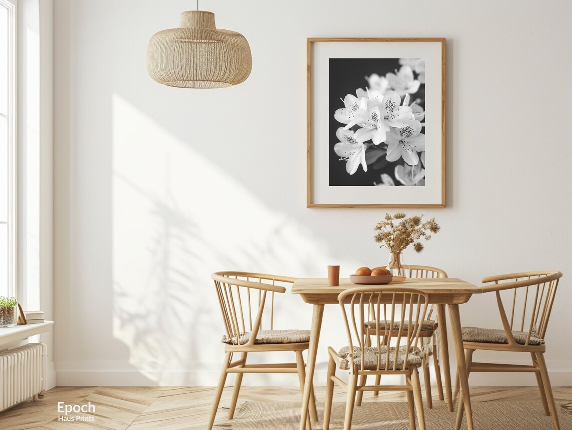Azalea Flower Bunch Black And White Art Print - Image 2