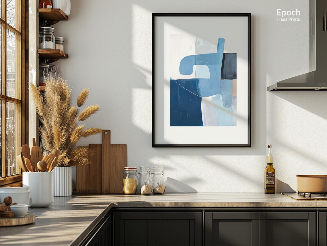 Abstract Blue Acrylic Oil Painting, Mid-Century Art - Image 3