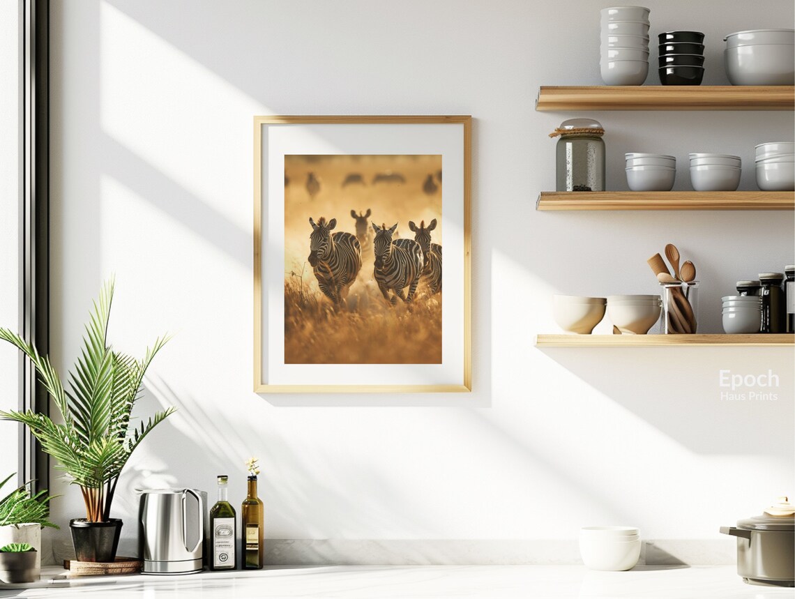 Zebras Charging Through Golden Dust At Sunset Safari Photo Poster - Image 2
