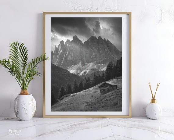 Black And White Photo Of Rolling Hills And Mountain Ranges Beautiful Landscape Photo Minimalist Wall Art Print Instant