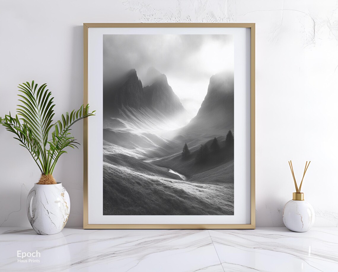 Winding Trail Through Mountains, Minimalist Landscape