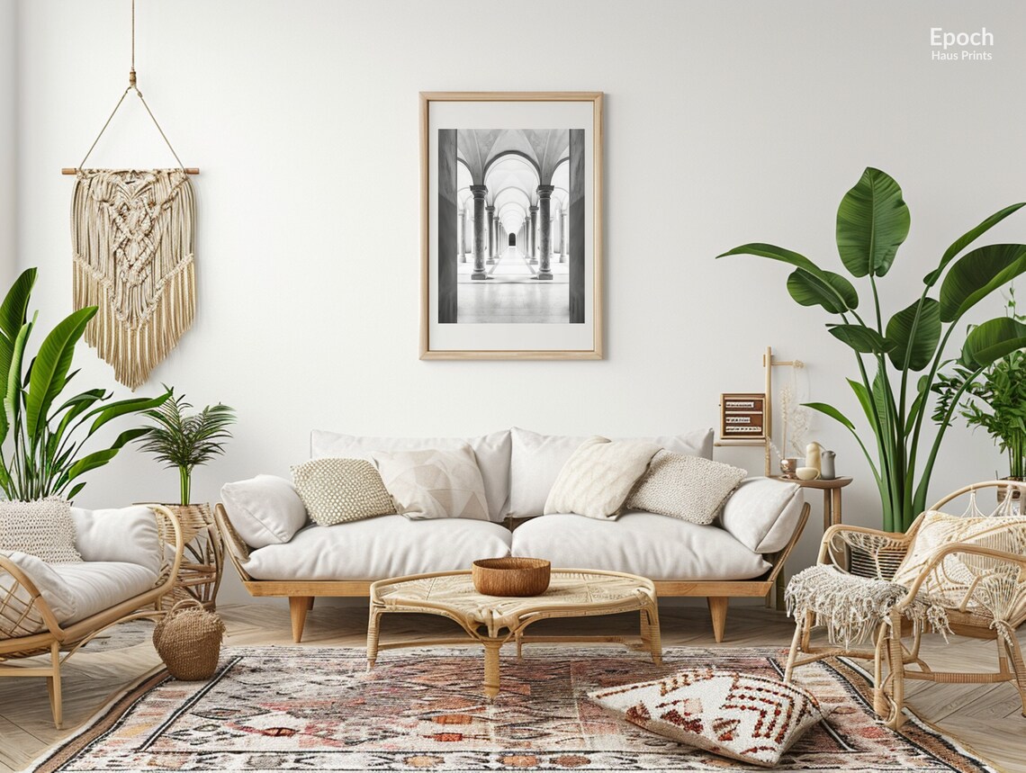 Black And White Photograph, Geometric Hallway - Image 2