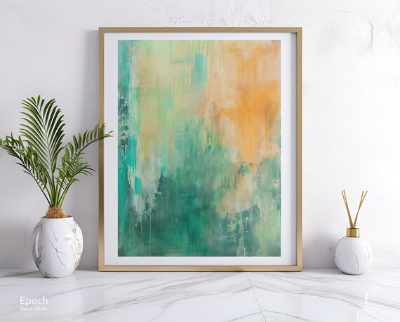 Orange And Teal Abstract Oil Painting On Modern Home Art Decor For Walls Instant Textured Painting Pieces Print