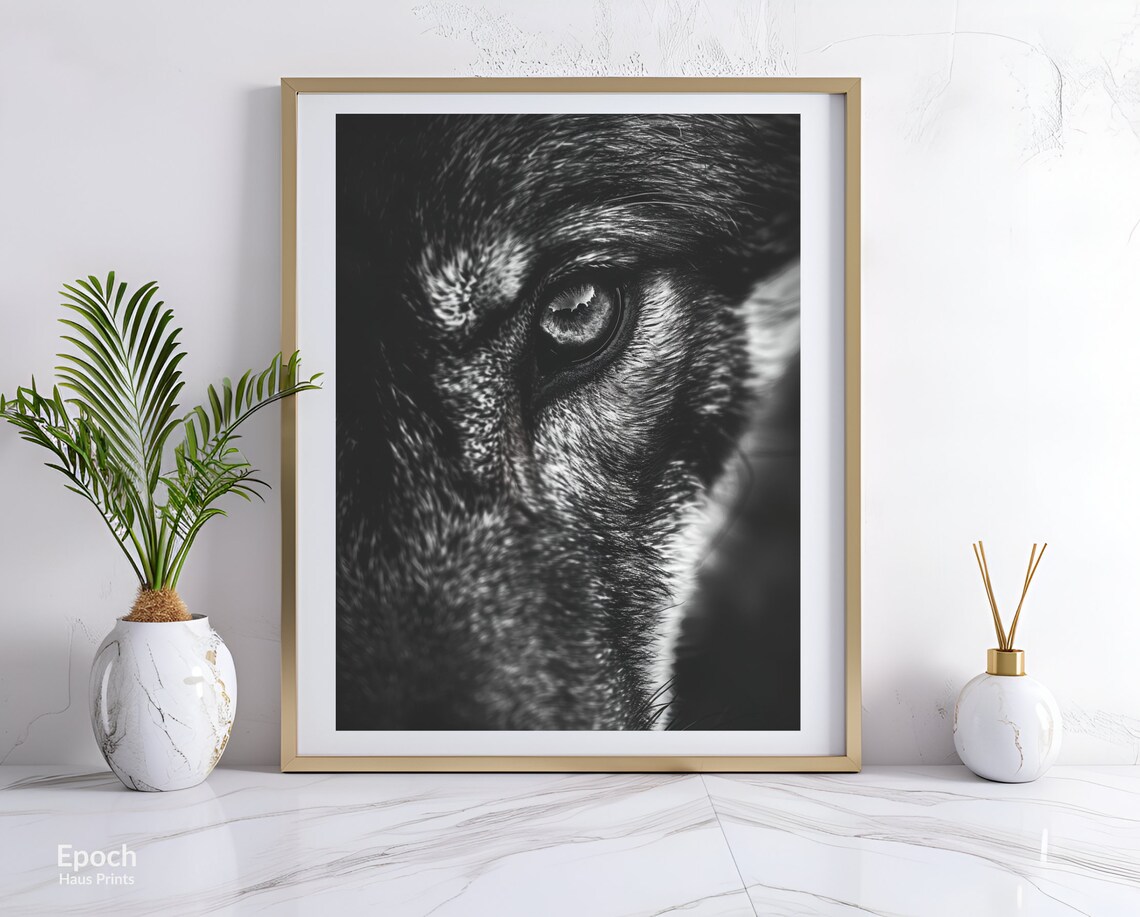 Wolf Eye Extreme Close Up Black And White Wildlife Photo Poster - Image 3