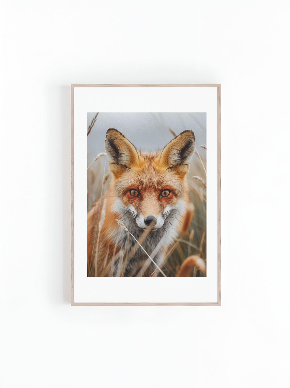 Red Fox Peering Through Tall Wild Grass Wildlife Photo Poster