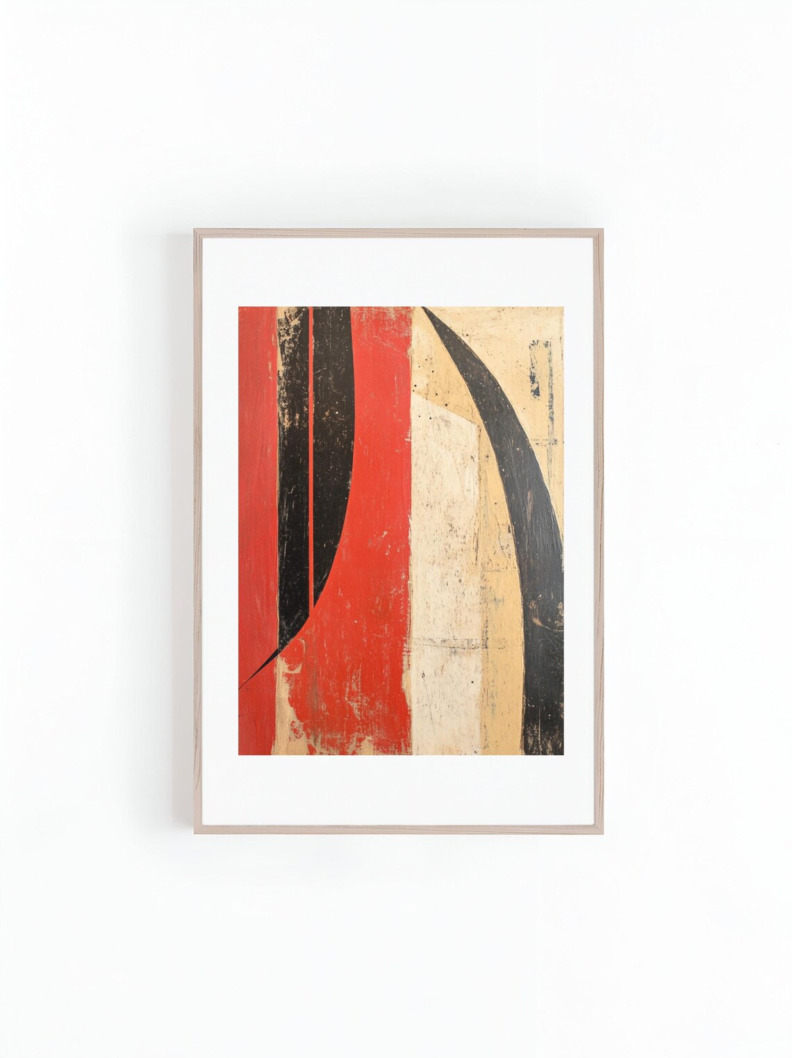 Abstract Red Acrylic Oil Painting, Mid-Century Art