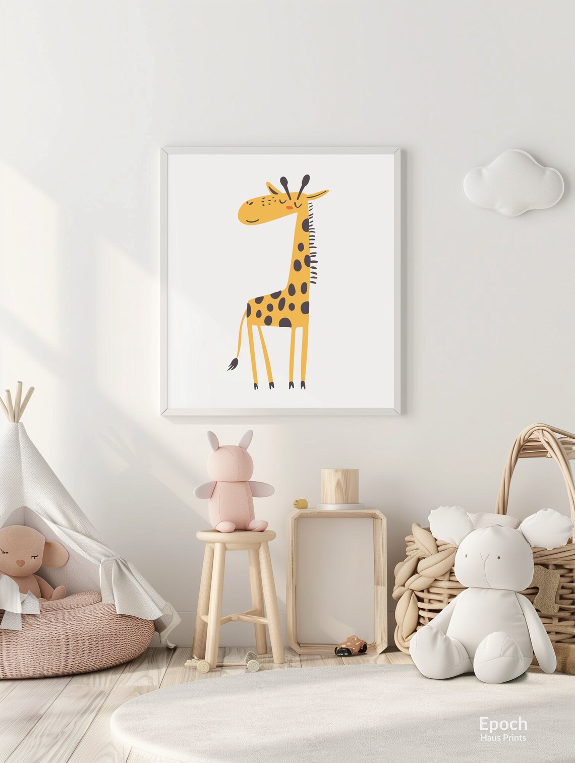Cute Smiling Yellow Giraffe Kids Nursery Illustration Wall Art - Image 3