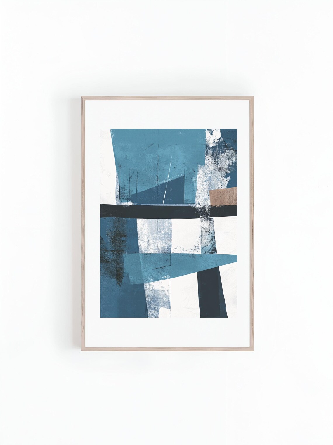 Abstract Blue Acrylic Oil Painting, Mid-Century Art