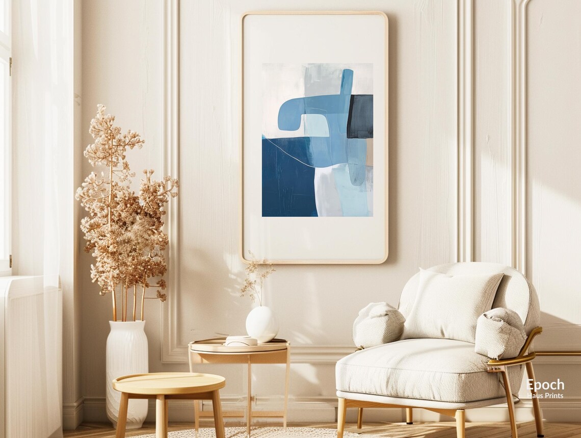 Abstract Blue Acrylic Oil Painting, Mid-Century Art - Image 2