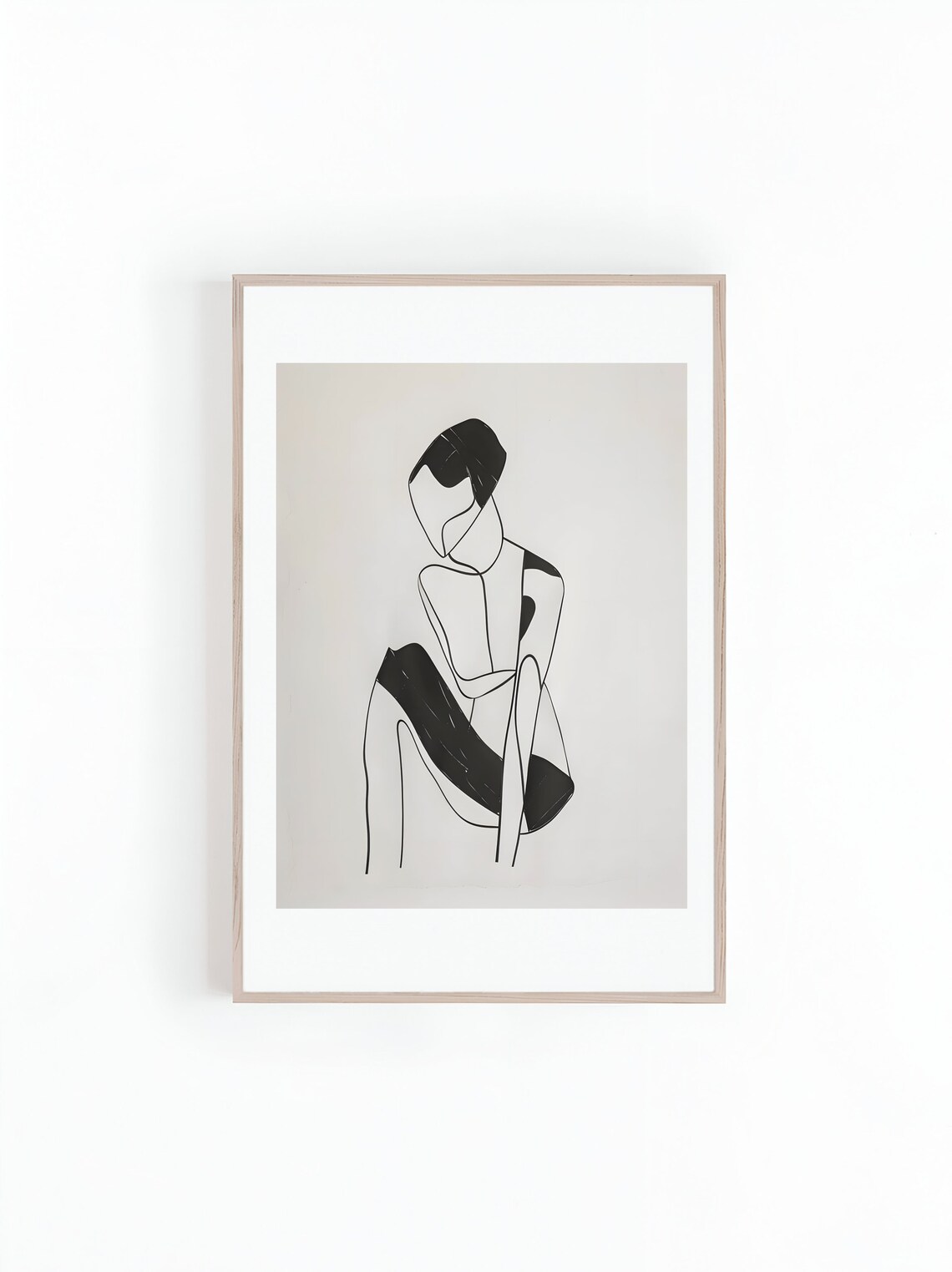 Seated Woman Stencil Line Drawing, Minimalist Art Print