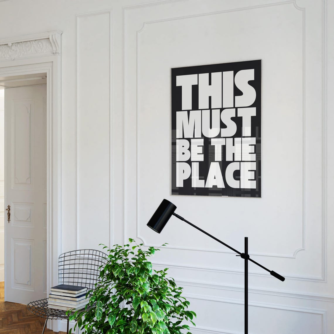 This Must Be the Place Huge White Block Letters Black Art Poster - Image 2