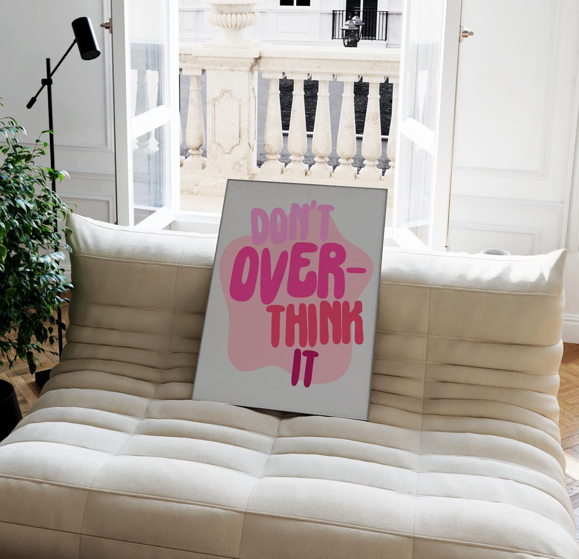 Don't Overthink It Pink Bubble Letters Wavy Background Quote Poster - Image 4
