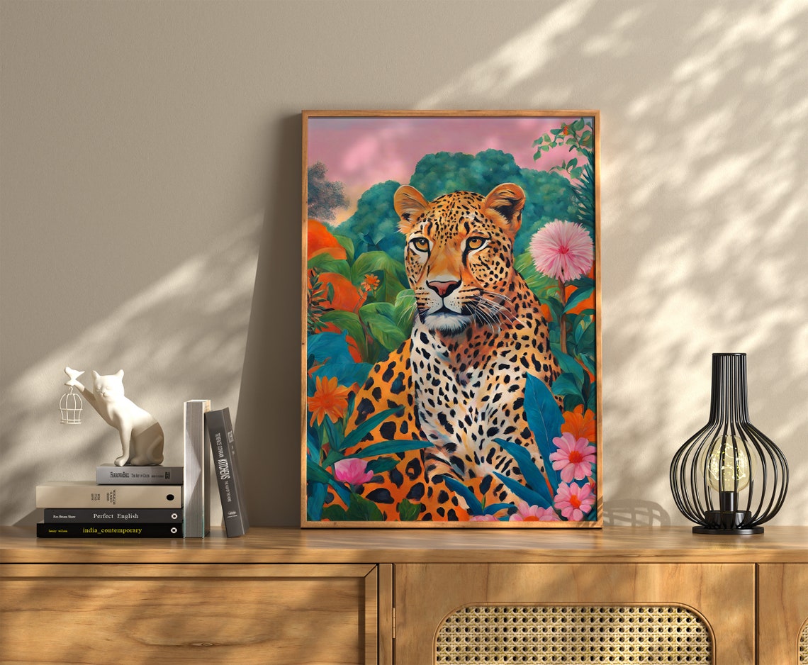 Majestic Leopard In Tropical Jungle Vibrant Botanical Art Poster - Image 3