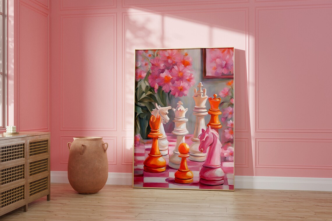 Pink Chess Art Print, Trendy Bedroom Decor - Image 4