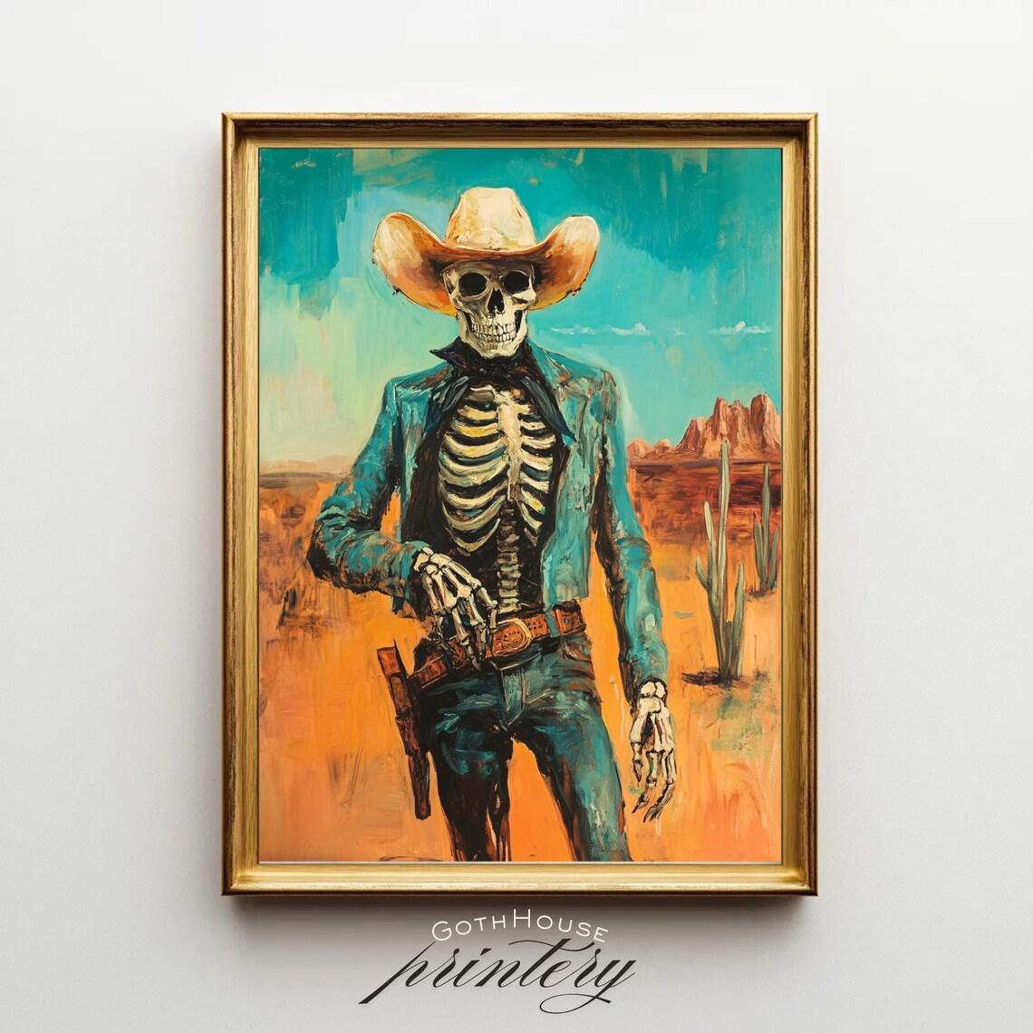 Skeleton Cowboy Art Print, Gothic Western Decor