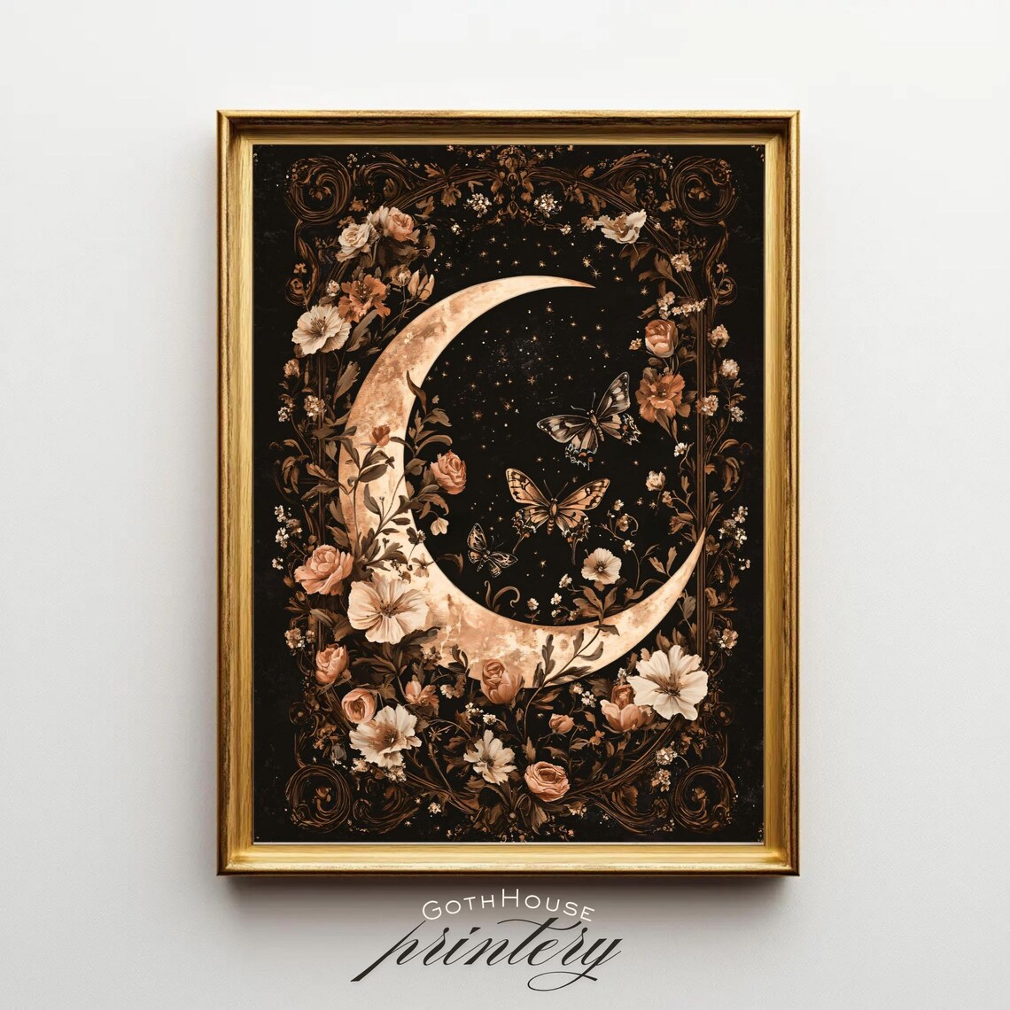 Crescent Moon Gothic Boho Starry Night Art Print