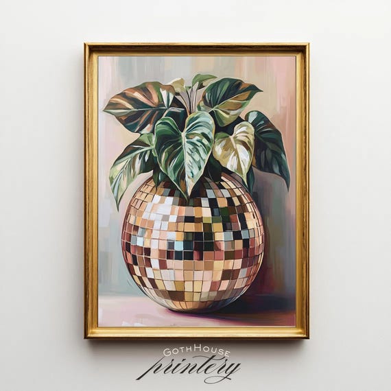 Disco Ball Wall Art - Retro Funky Botanical Print