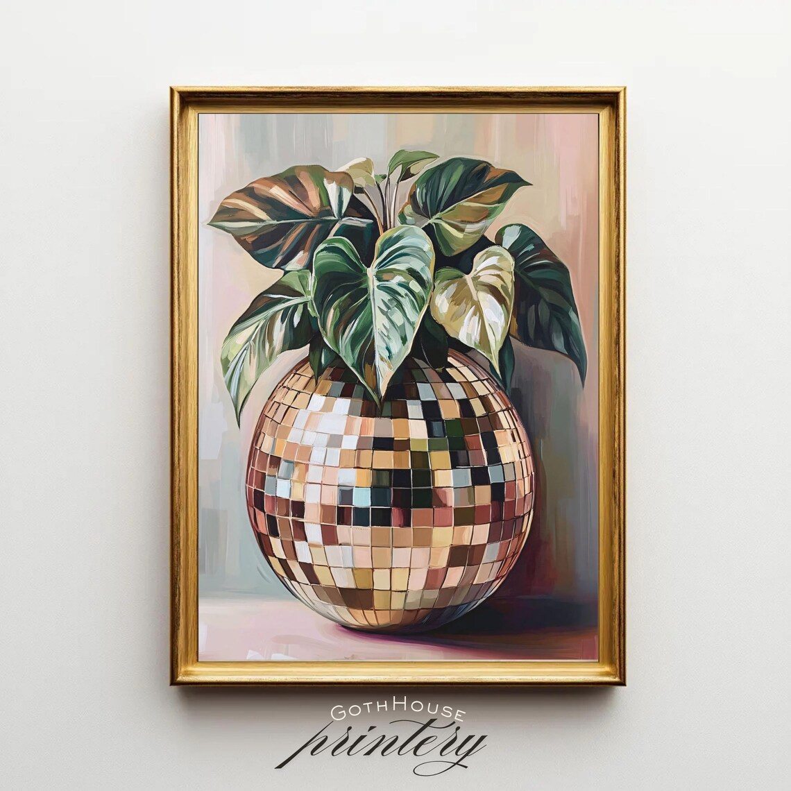 Disco Ball Wall Art - Retro Funky Botanical Print