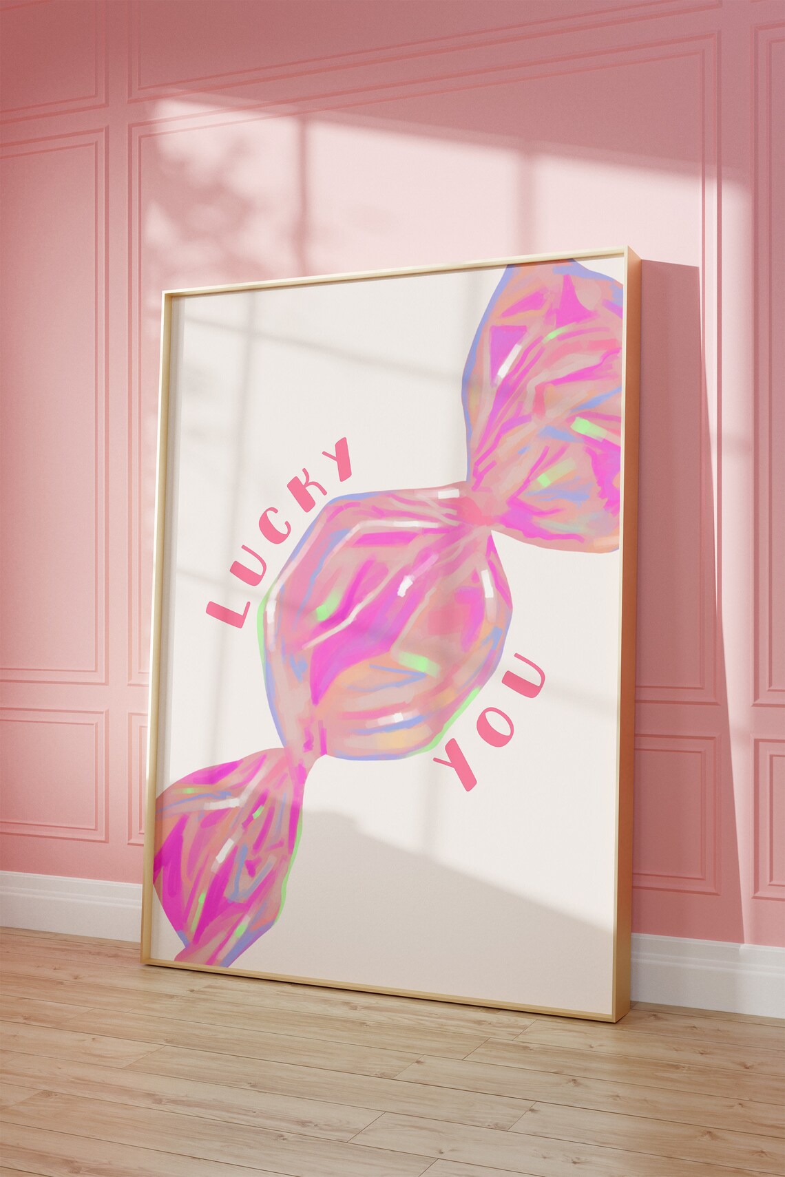 Lucky You Iridescent Pink Candy Coquette Trendy Dorm Bedroom Wall Art - Image 3