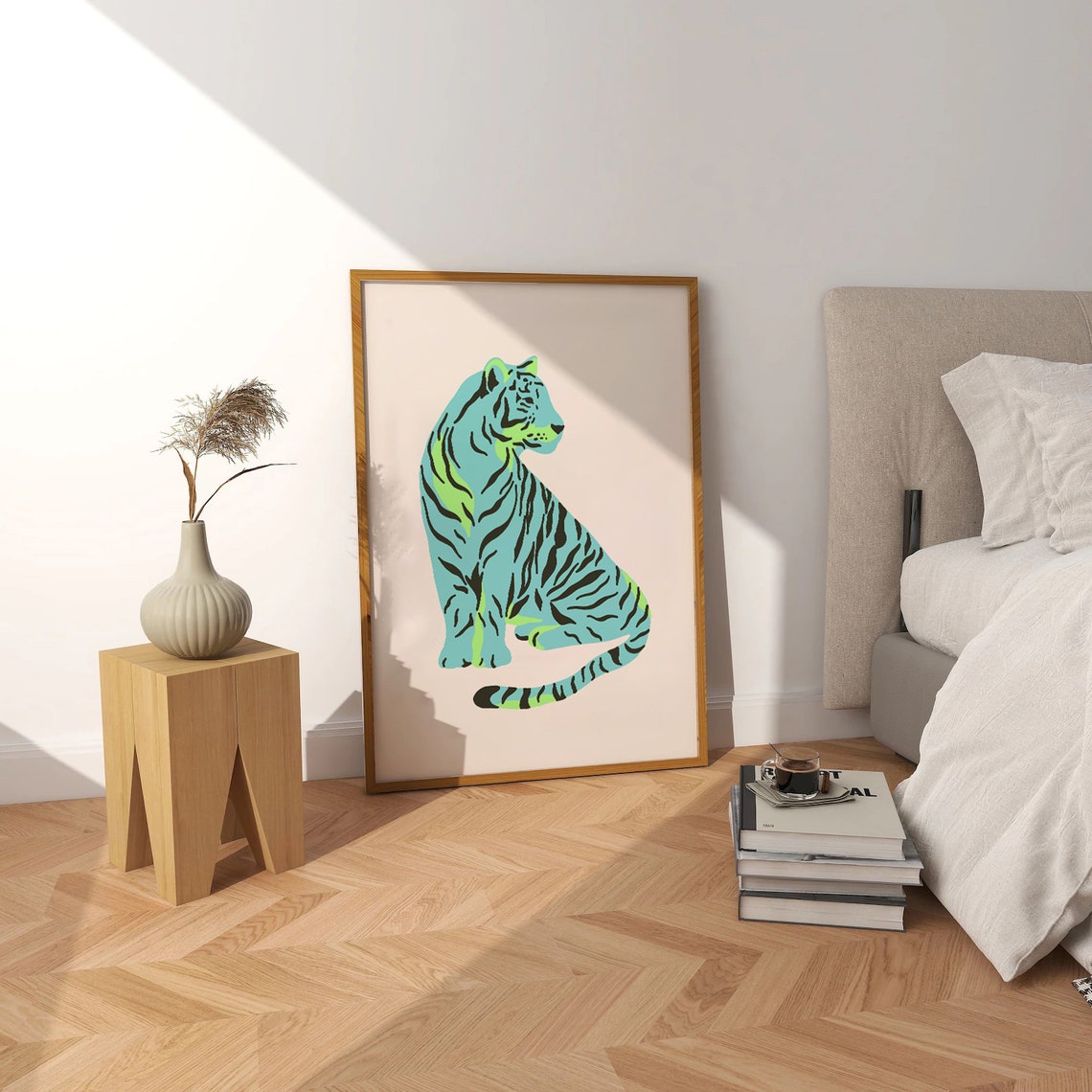 Blue Green Tiger Poster Print Cheetah Wall Art Trendy Wall Art Preppy Room Decor Maximalist Decor Boho Wall Art Boho Decor - Image 2