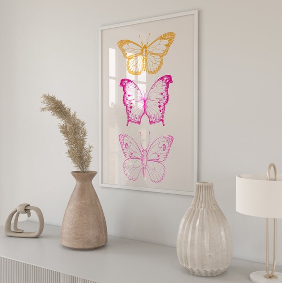 Pink Orange Butterfly Poster Print Butterfly Wall Art Trendy Wall Art Preppy Room Decor Maximalist Decor Boho Wall Art Boho Deco