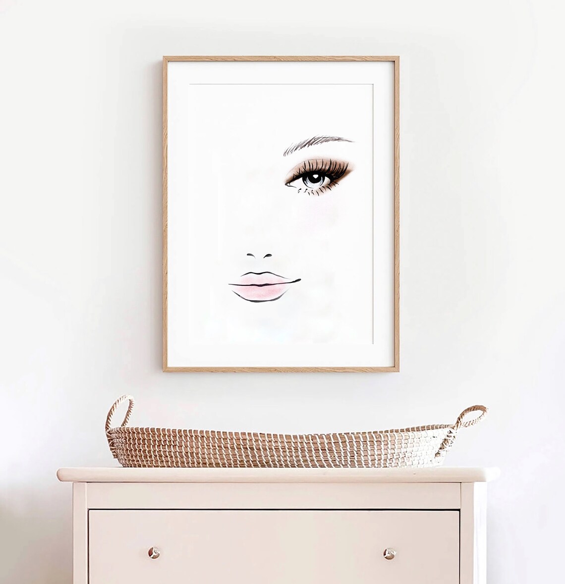 Fashion Eye and Lips Watercolor Makeup Minimalist Line Drawing Poster - Image 2