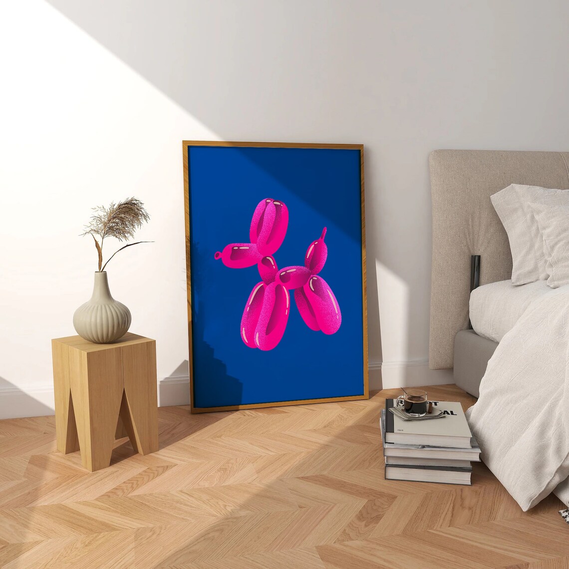 Hot Pink Balloon Dog On Royal Blue Pop Art Playful Fun Poster - Image 3