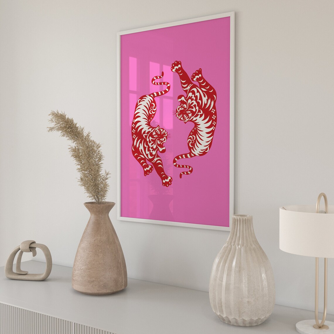 Pink Red Tiger Print, Preppy Room Decor Poster