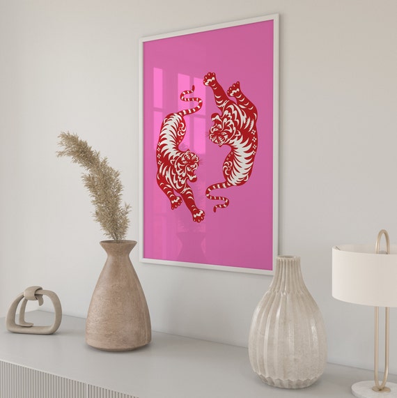 Pink Red Tiger Print, Preppy Room Decor Poster