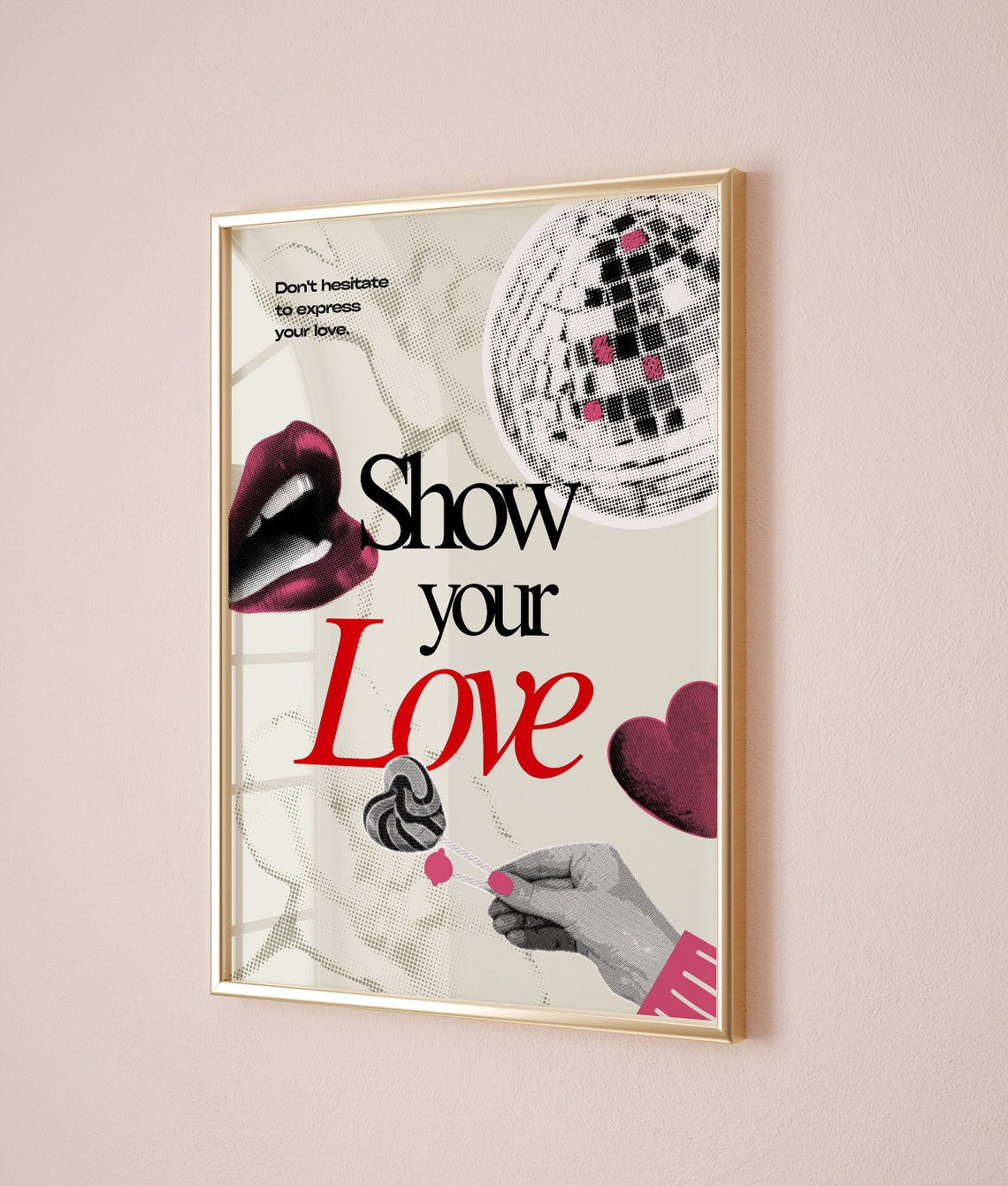 Show Your Love Retro Collage Disco Ball Heart Romantic Poster