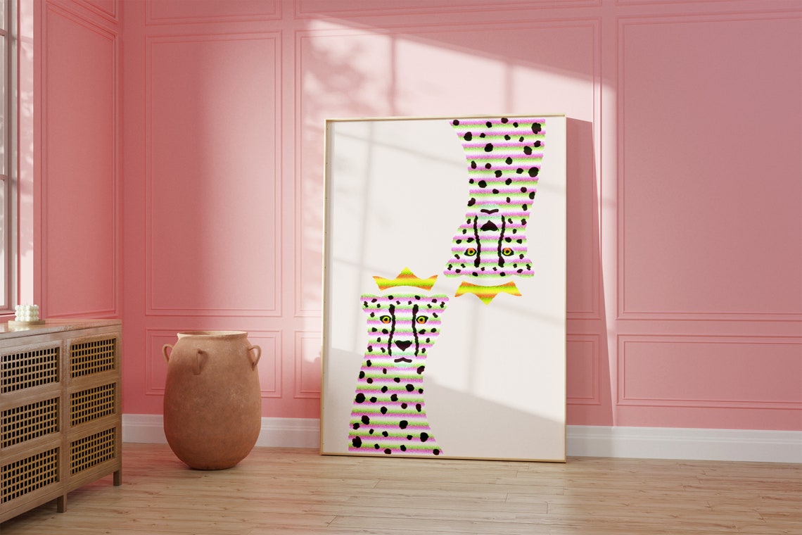 Neon Pop Art Cheetahs Rainbow Bow Ties Quirky Animal Wall Decor Poster - Image 3