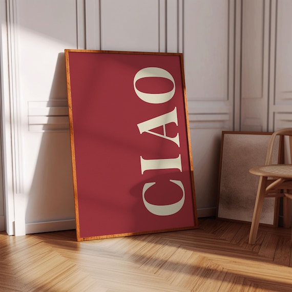 Ciao Vertical Cream Serif Lettering Deep Red Italian Word Poster