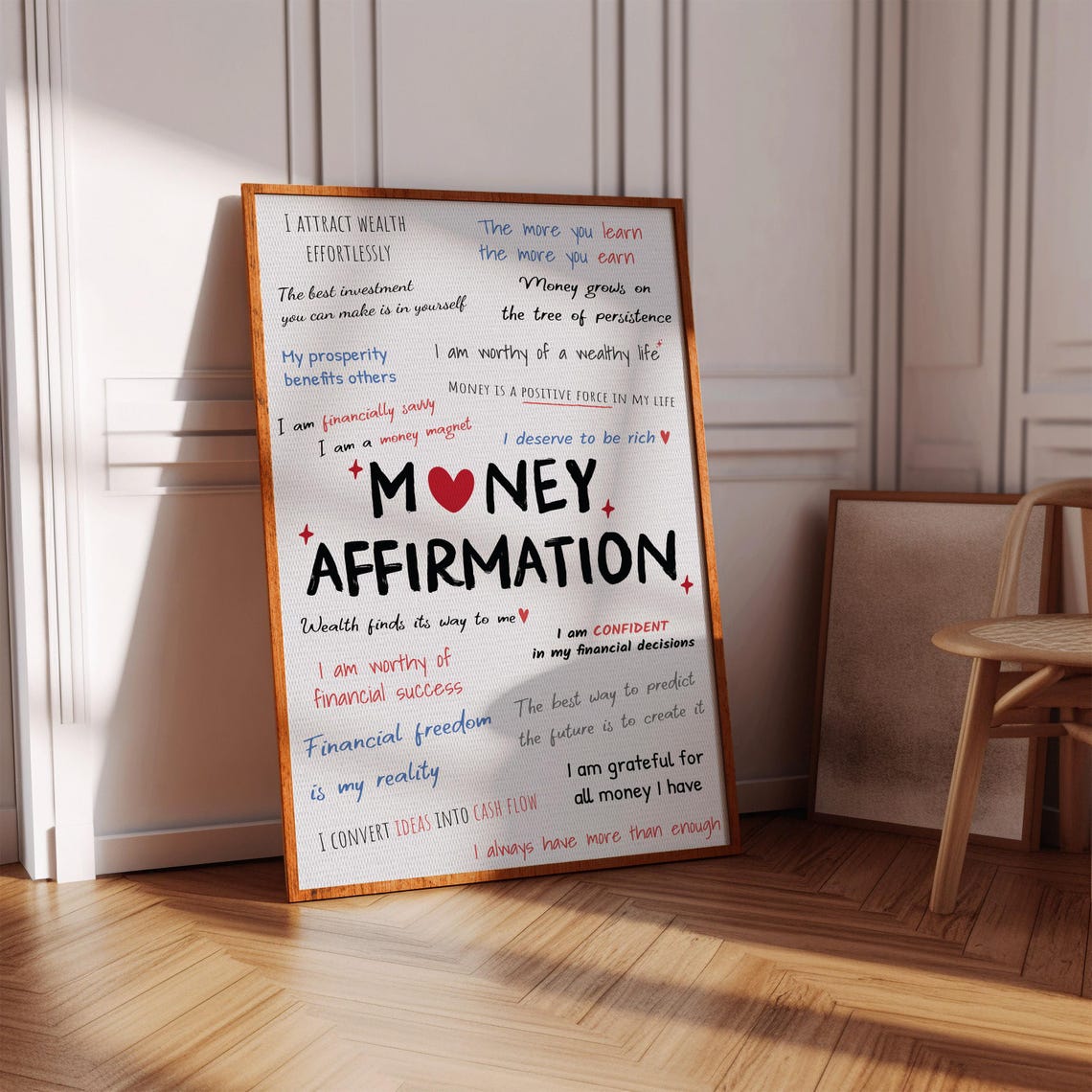 Money Affirmation Wealth Mindset Red Black Collage Wall Poster
