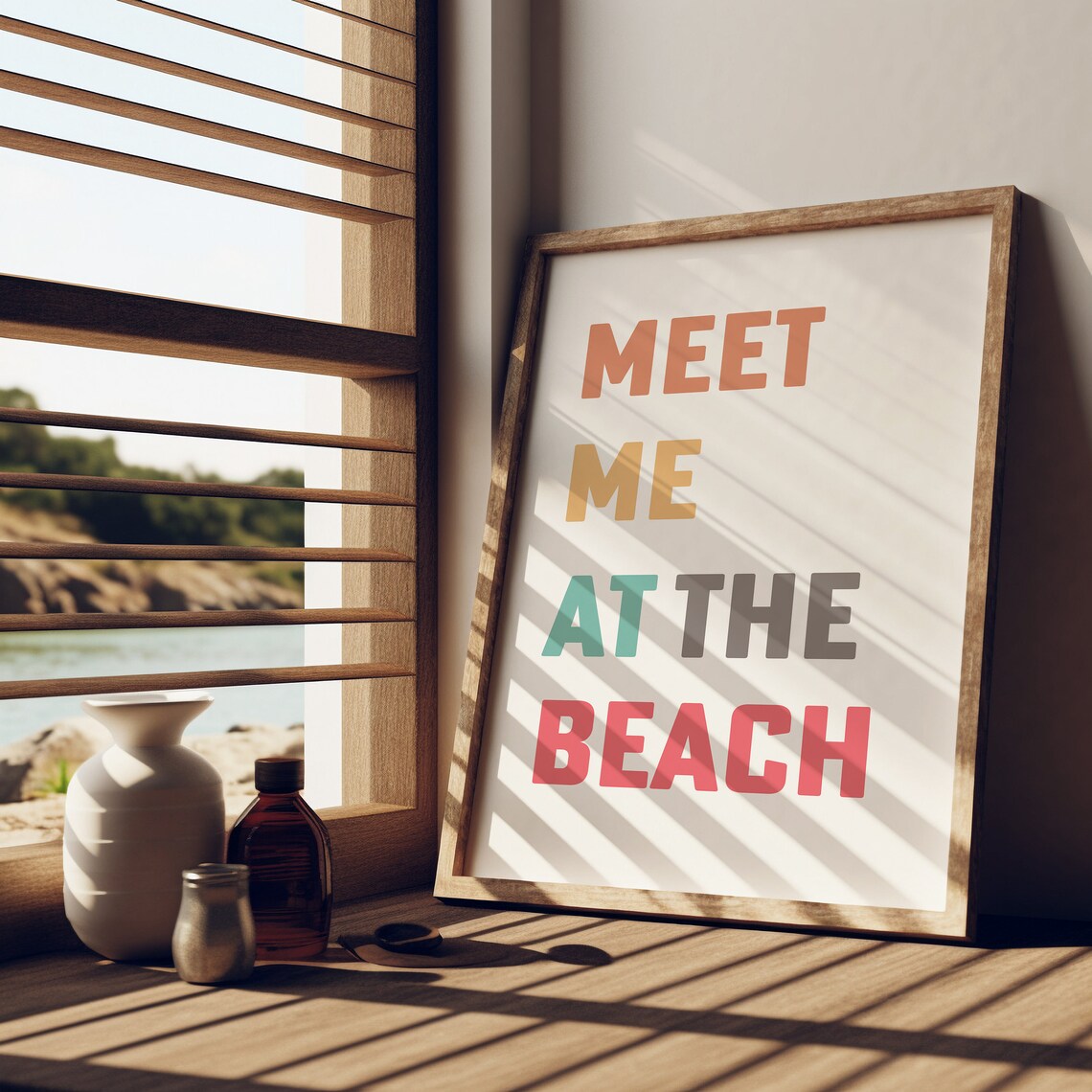 Meet Me At The Beach Retro Color Block Poster Summer Surf Decor - Image 3
