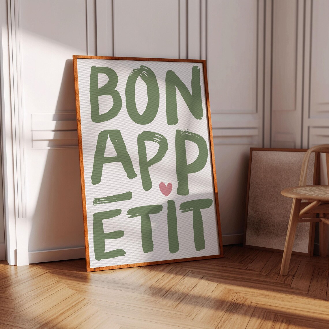 Bon Appetit Sage Green Typography Kitchen Art Print